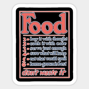Food Conservation Tips - Vintage WWI Era Poster Design Sticker